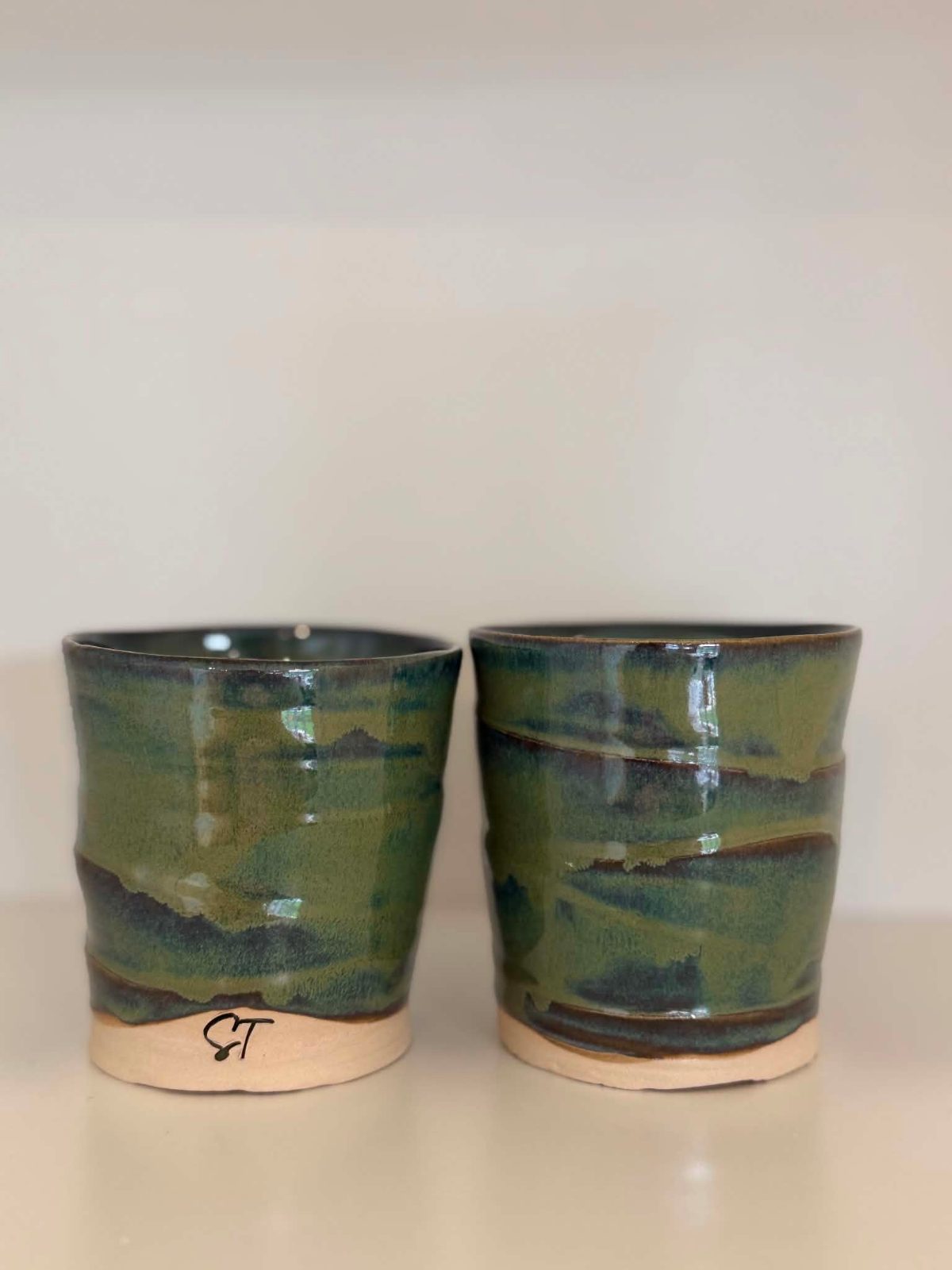 Green Wheel Thrown Tumblers